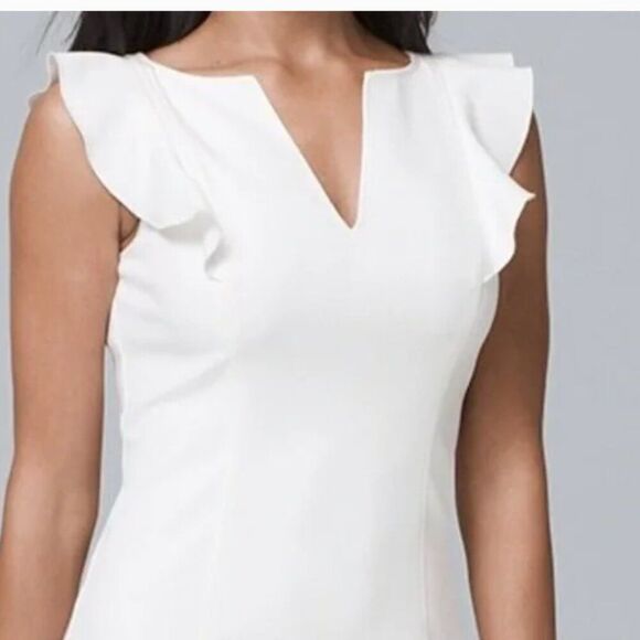 White House Black Market Ruffle-Shoulder Sheath Dress size 6 Flutter Sleeve - Picture 2 of 9